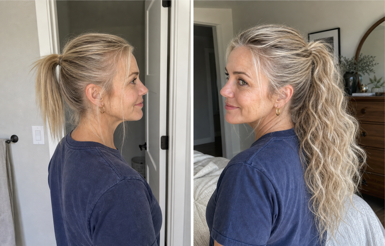 Blonde ponytail extension customer result collage